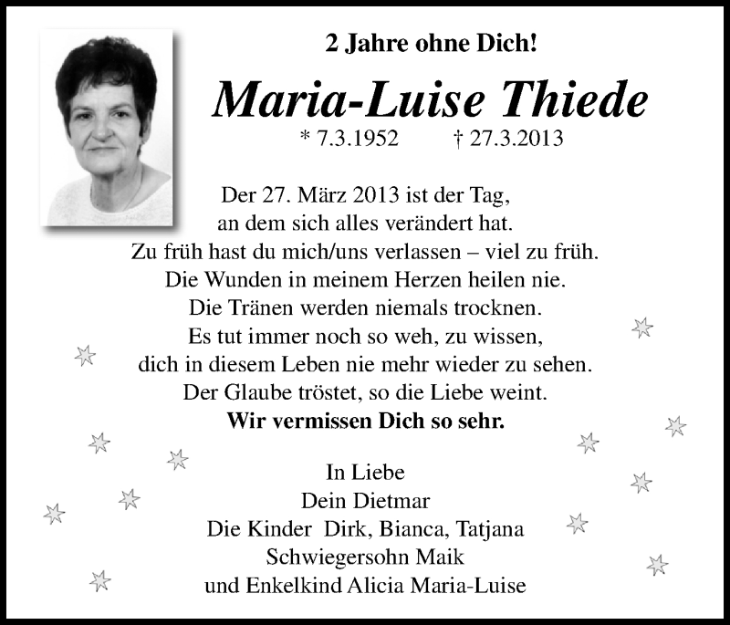 Traueranzeige für Maria-Luise Thiede vom 25.03.2015 aus Stadtanz.Castrop-Rauxel