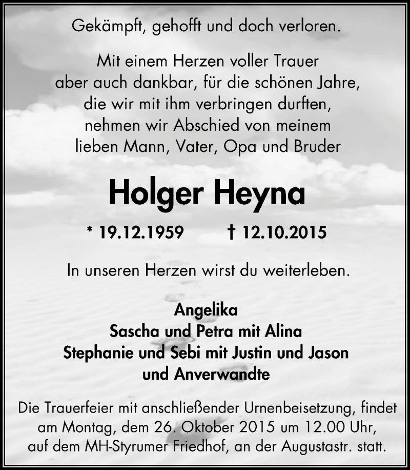  Traueranzeige für Holger Heyna vom 21.10.2015 aus Mülheimer Woche