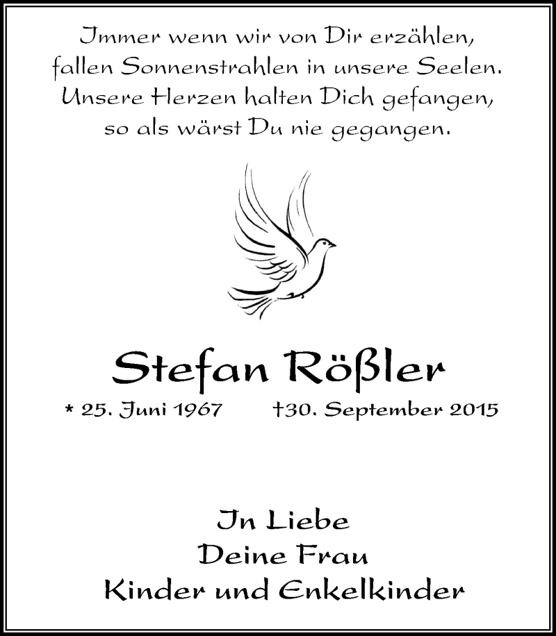  Traueranzeige für Stefan Rößler vom 10.10.2015 aus Nord Anzeiger Essen