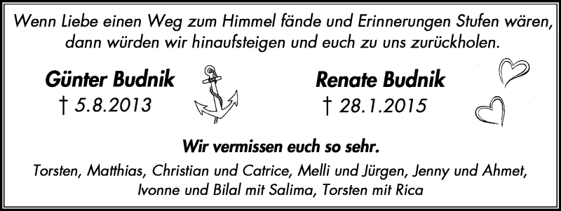  Traueranzeige für Renate Budnik vom 05.08.2015 aus Stadtanz.Castrop-Rauxel