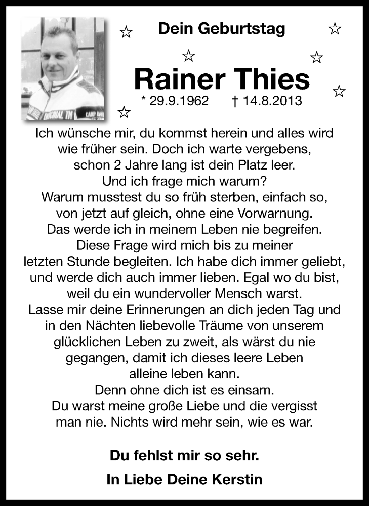  Traueranzeige für Rainer Thies vom 30.09.2015 aus Stadtanz.Castrop-Rauxel