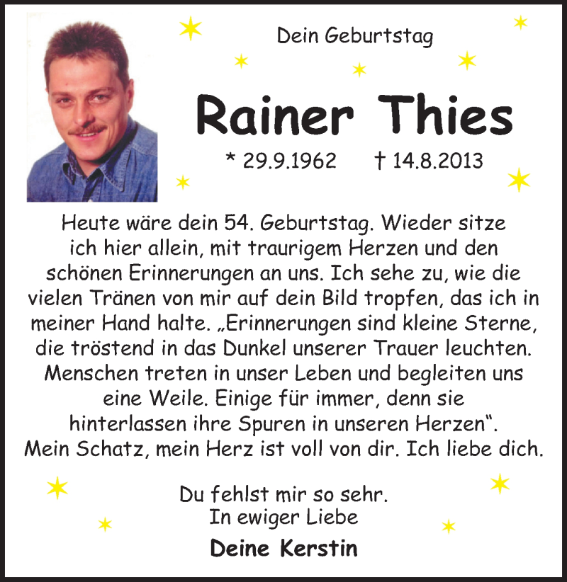  Traueranzeige für Rainer Thies vom 01.10.2016 aus Stadtanz.Castrop-Rauxel