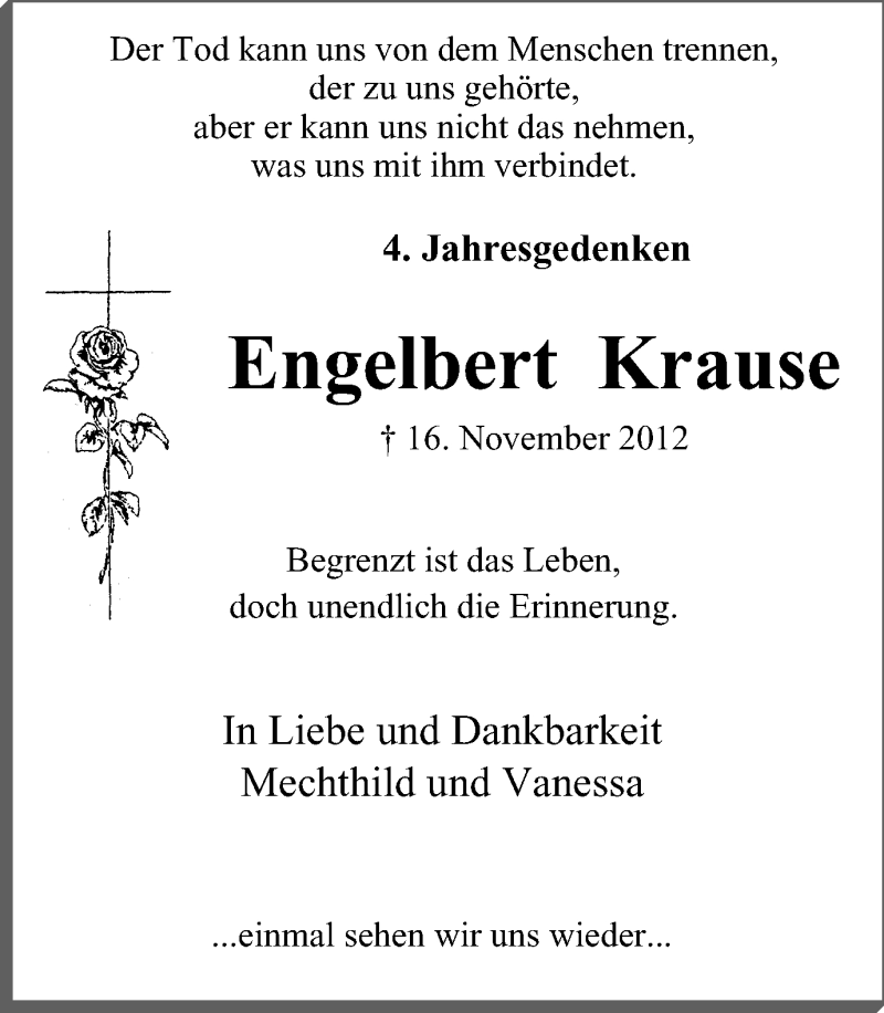  Traueranzeige für Engelbert Krause vom 19.11.2016 aus Lüner Anzeiger