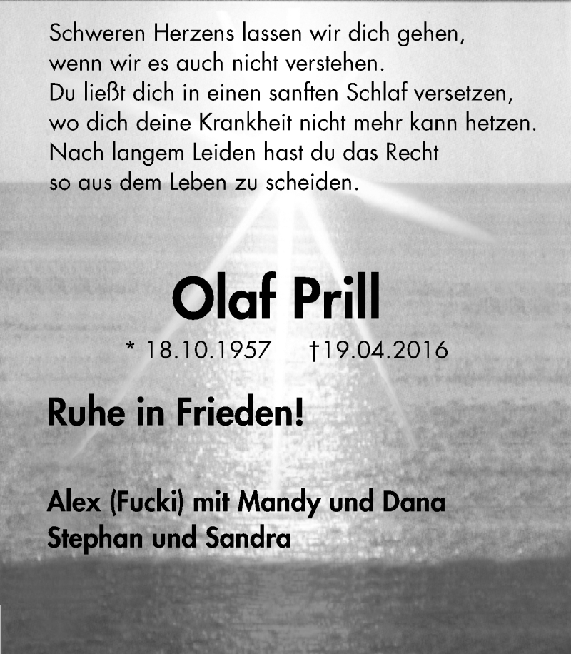  Traueranzeige für Olaf Prill vom 23.04.2016 aus Stadtanz.Castrop-Rauxel