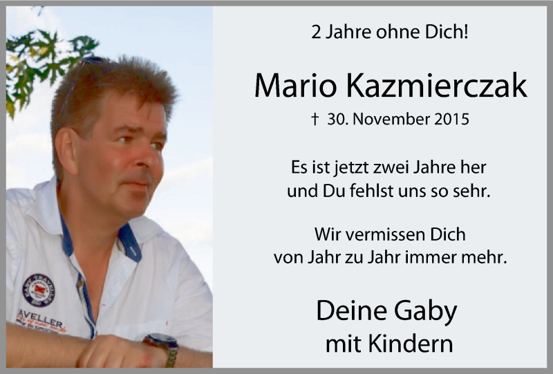  Traueranzeige für Mario Kazmierczak vom 02.12.2017 aus Lüner Anzeiger
