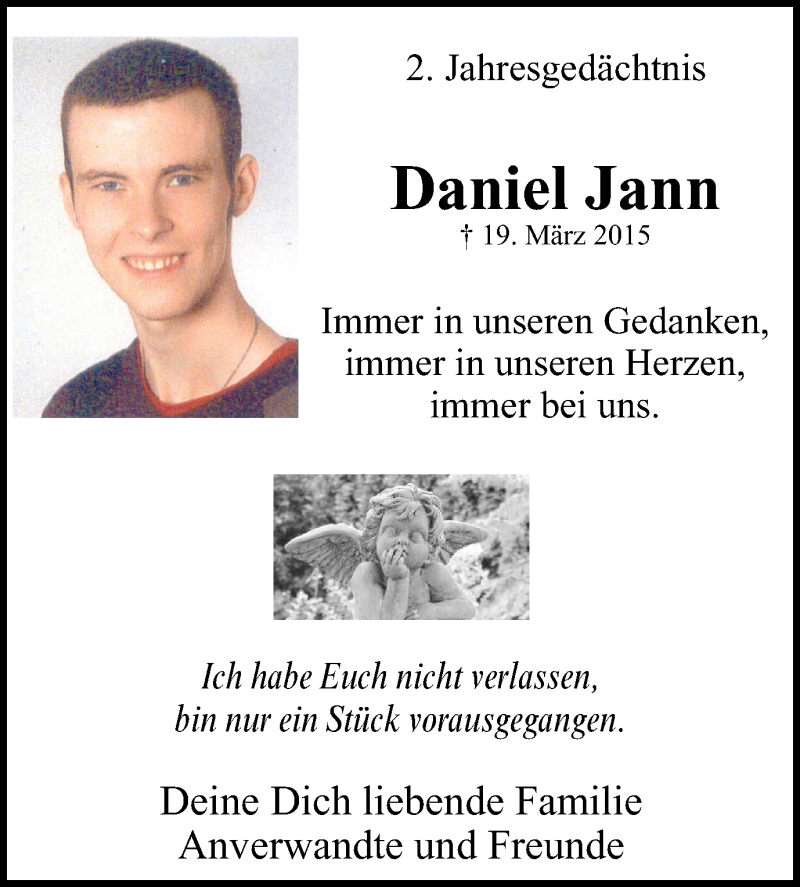  Traueranzeige für Daniel Jann vom 22.03.2017 aus Mülheimer Woche