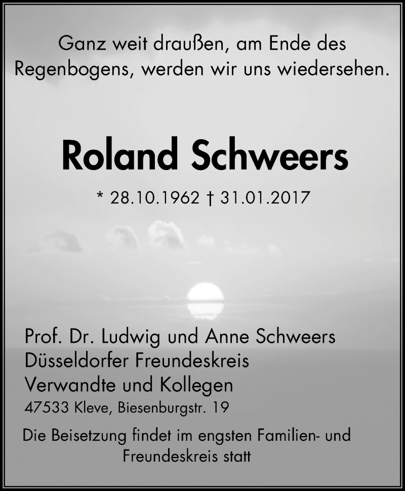  Traueranzeige für Roland Schweers vom 01.03.2017 aus Klever Wochenblatt