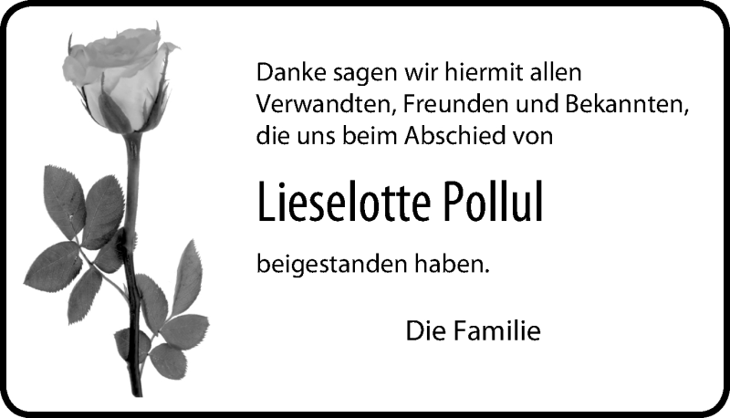  Traueranzeige für Lieselotte Pollul vom 26.04.2017 aus Stadtspiegel Kamen + Unna