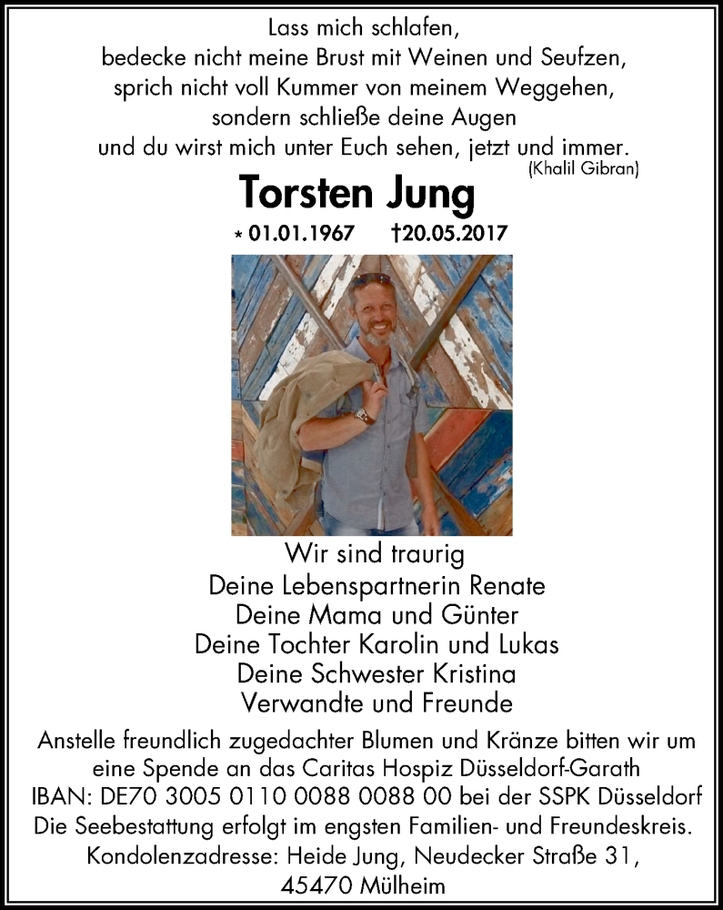 Traueranzeige für Torsten Jung vom 27.05.2017 aus Mülheimer Woche
