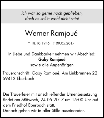 Traueranzeige von Werner Ramjoué von Mülheimer Woche