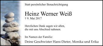 Traueranzeige von Heinz Werner Weiß von Stadtspiegel Kamen + Unna