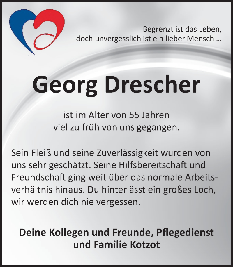  Traueranzeige für Georg Drescher vom 19.08.2017 aus Stadtanzeiger Velbert + Heiligenhaus