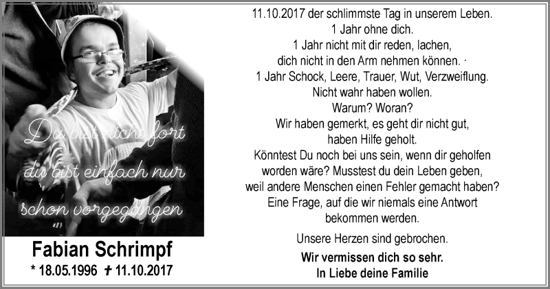  Traueranzeige für Fabian Schrimpf vom 13.10.2018 aus Stadtanz.Castrop-Rauxel