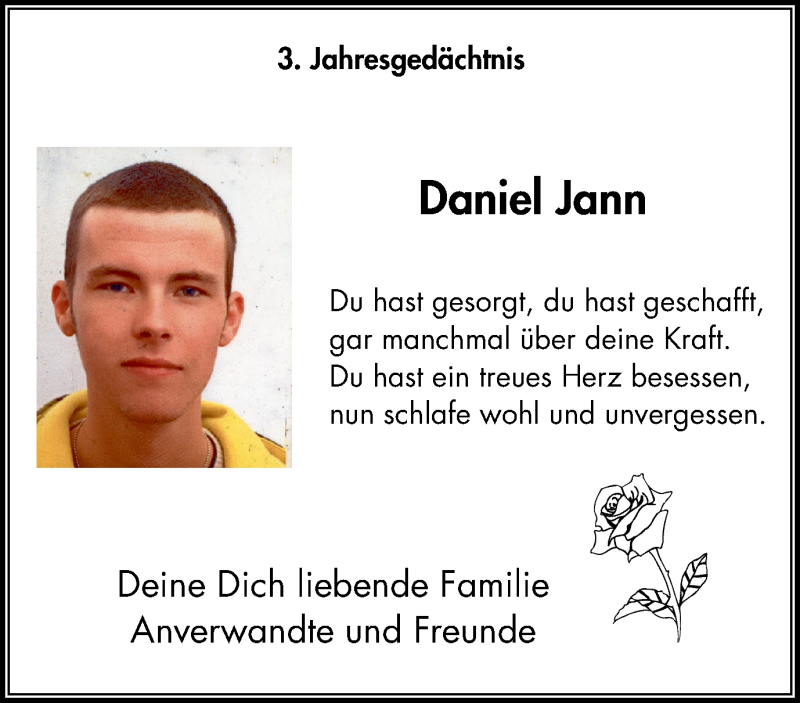  Traueranzeige für Daniel Jann vom 17.03.2018 aus Mülheimer Woche
