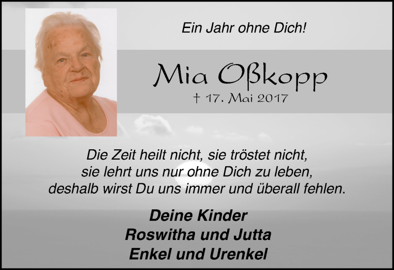  Traueranzeige für Mia Oßkopp vom 16.05.2018 aus Lüner Anzeiger