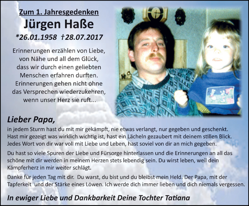  Traueranzeige für Jürgen Haße vom 28.07.2018 aus Stadtanz.Castrop-Rauxel