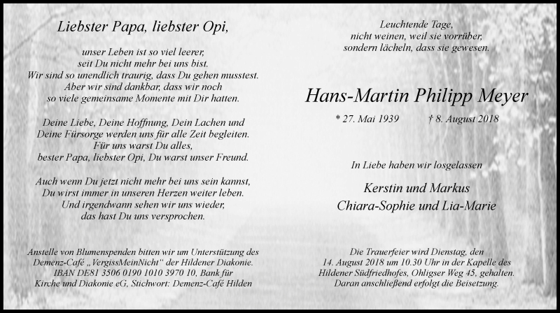  Traueranzeige für Hans-Martin Philipp Meyer vom 11.08.2018 aus Wochen-Anzeiger Langenfeld/Monheim/Hilden
