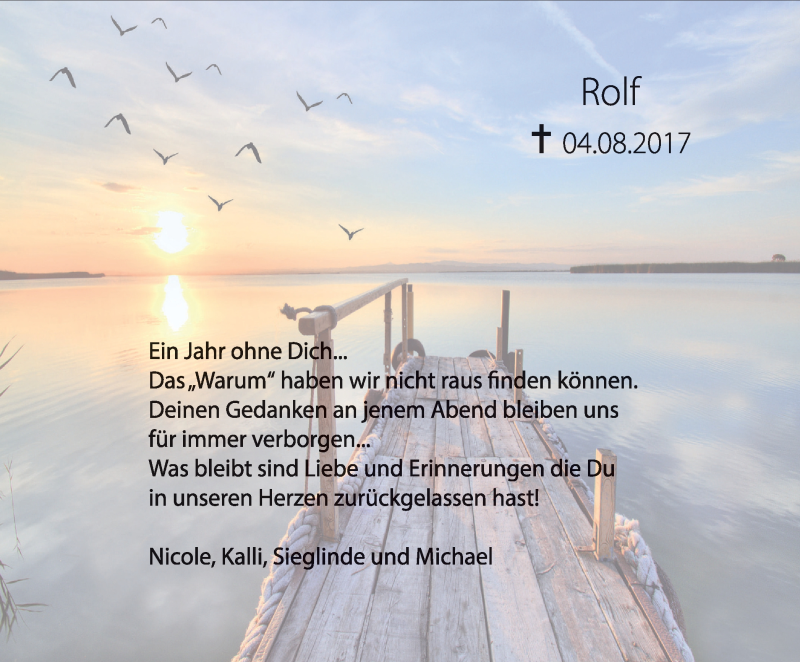  Traueranzeige für Rolf Zoglauer vom 04.08.2018 aus Stadtanzeiger Velbert + Heiligenhaus