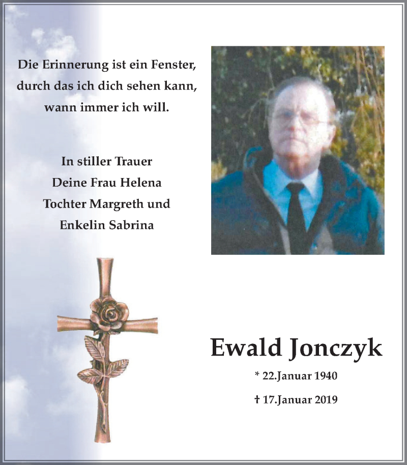  Traueranzeige für Ewald Jonczyk vom 30.01.2019 aus Stadtanz.Castrop-Rauxel
