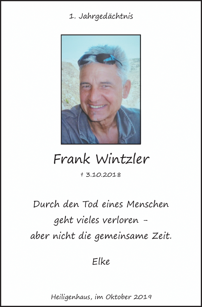 Traueranzeige für Frank Wintzler vom 05.10.2019 aus Kettwig Kurier