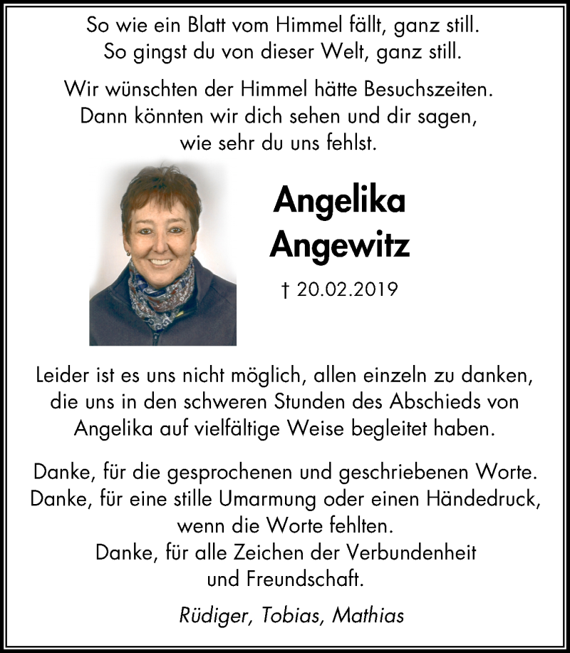  Traueranzeige für Angelika Angewitz vom 23.03.2019 aus Mülheimer Woche