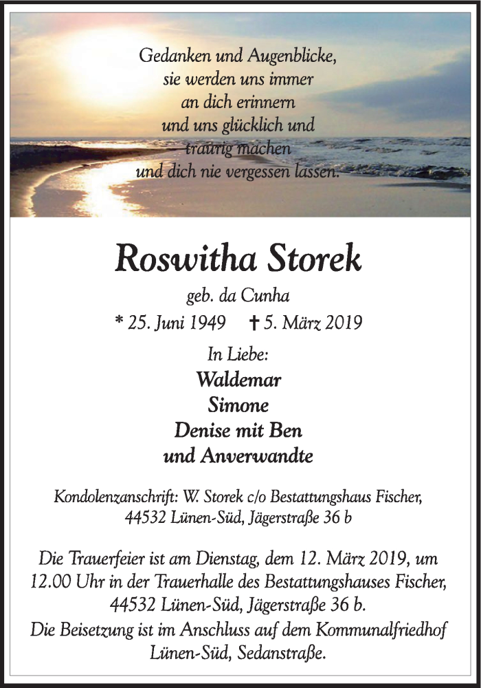  Traueranzeige für Roswitha Storek vom 09.03.2019 aus Lüner Anzeiger