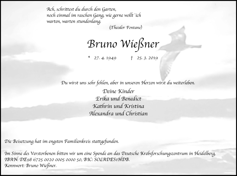  Traueranzeige für Bruno Wießner vom 10.04.2019 aus Stadtspiegel Bottrop