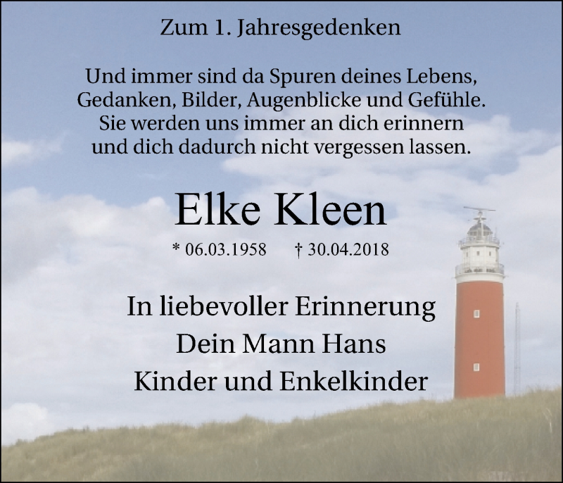  Traueranzeige für Elke Kleen vom 04.05.2019 aus Lüner Anzeiger