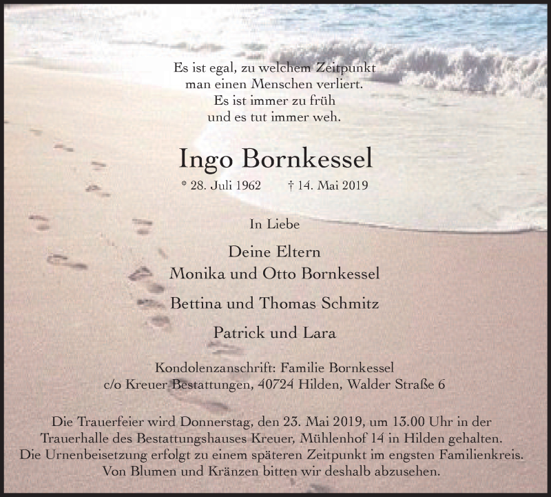  Traueranzeige für Ingo Bornkessel vom 18.05.2019 aus Wochen-Anzeiger Langenfeld/Monheim/Hilden