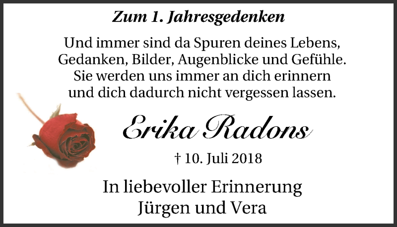  Traueranzeige für Erika Radons vom 24.07.2019 aus LÜNER ANZEIGER