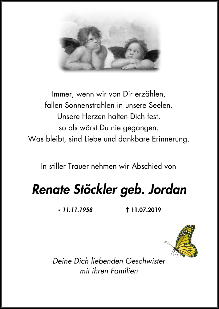  Traueranzeige für Renate Stöckler vom 20.07.2019 aus Stadtanzeiger Velbert + Heiligenhaus