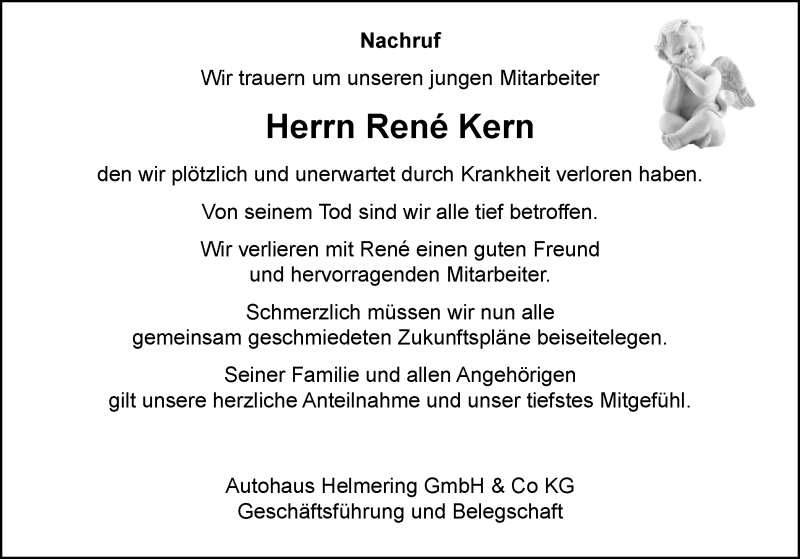  Traueranzeige für René Kern vom 10.07.2019 aus Stadtspiegel Iserlohn + Hemer