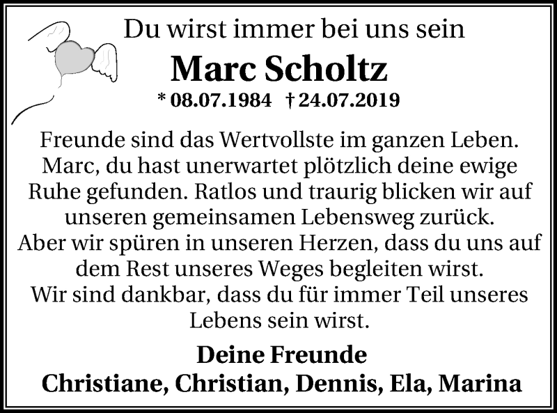  Traueranzeige für Marc Scholtz vom 21.08.2019 aus Wochenblatt Herne/Wanne-Eickel