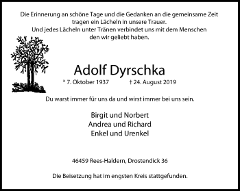 Traueranzeige von Adolf Dyrschka von WVW Anzeigenblätter