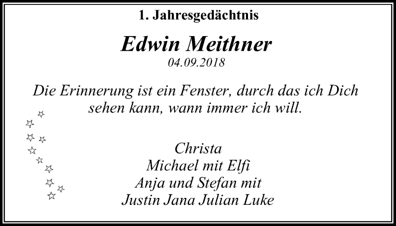  Traueranzeige für Edwin Meithner vom 04.09.2019 aus Stadtspiegel Bochum + Wattenscheid