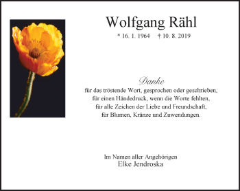 Traueranzeige von Wolfgang Rähl von WVW Anzeigenblätter