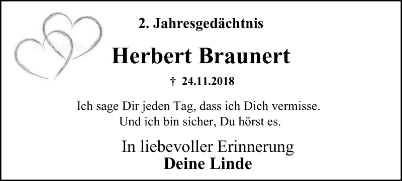  Traueranzeige für Herbert Braunert vom 25.11.2020 aus WVW Anzeigenblätter