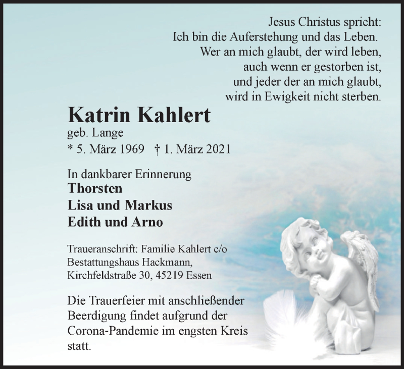  Traueranzeige für Katrin Kahlert vom 06.03.2021 aus WVW Anzeigenblätter