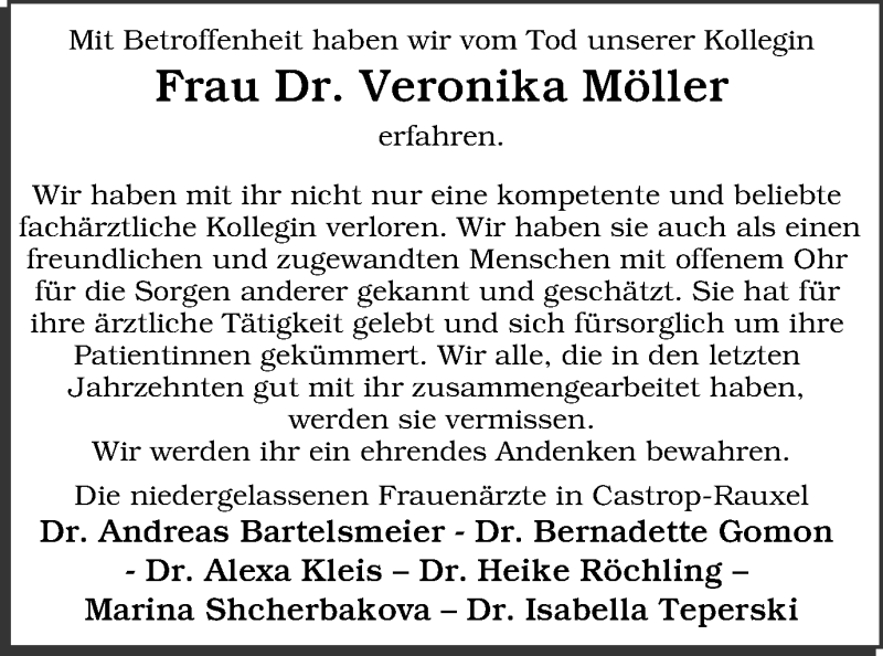  Traueranzeige für Veronika Möller vom 13.03.2021 aus WVW Anzeigenblätter