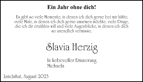 Traueranzeige von Slavia Herzig von Tageszeitung