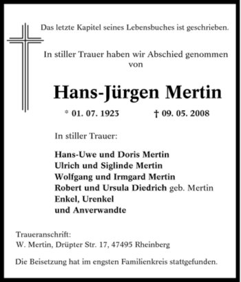Traueranzeige von Hans-Jürgen Mertin von Tageszeitung