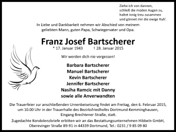 Traueranzeige von Franz Josef Bartscherer von Stadtanzeiger Dortmund
