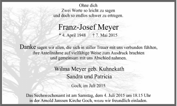 Traueranzeige von Franz-Josef Meyer von Gocher Wochenblatt