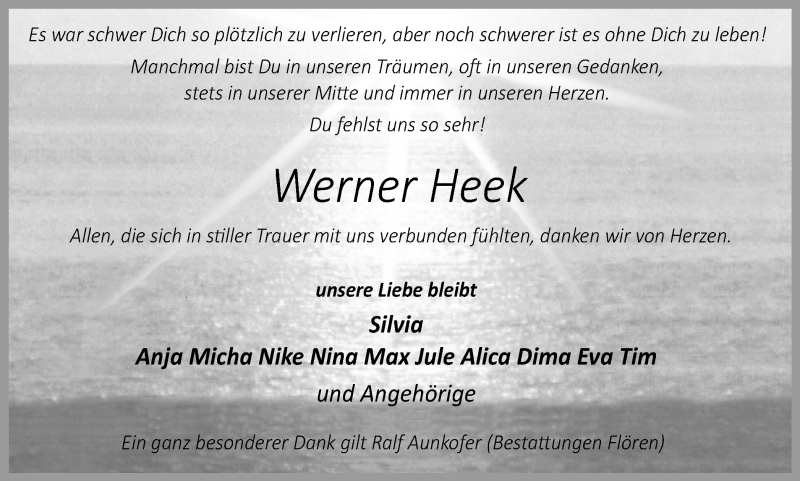  Traueranzeige für Werner Heek vom 23.05.2015 aus WVW Anzeigenblätter