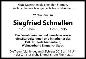 Traueranzeige von Siegfried Schnellen von Stadtanzeiger Emmerich/Rees/Isselburg