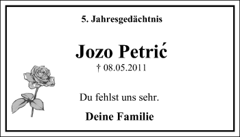 Traueranzeige von Jozo Petric von Stadtanzeiger Velbert + Heiligenhaus