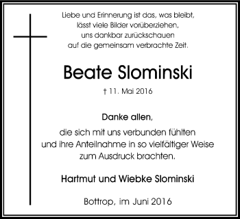 Traueranzeige von Beate Slominski von Stadtspiegel Bottrop