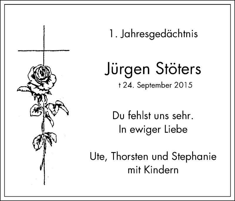  Traueranzeige für Jürgen Stöters vom 24.09.2016 aus Stadtanzeiger Velbert + Heiligenhaus