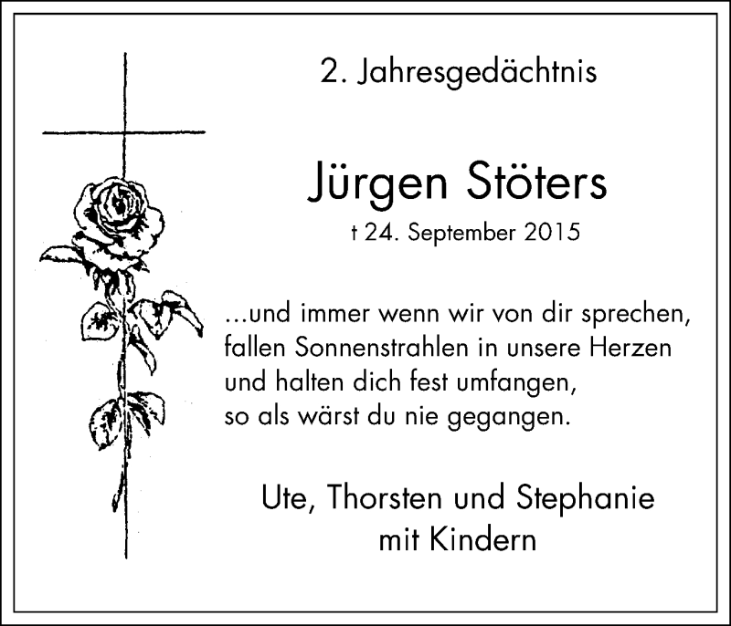  Traueranzeige für Jürgen Stöters vom 23.09.2017 aus Stadtanzeiger Velbert + Heiligenhaus