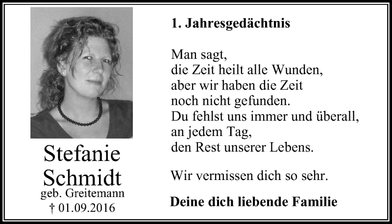  Traueranzeige für Stefanie Schmidt vom 02.09.2017 aus Stadtspiegel Essen